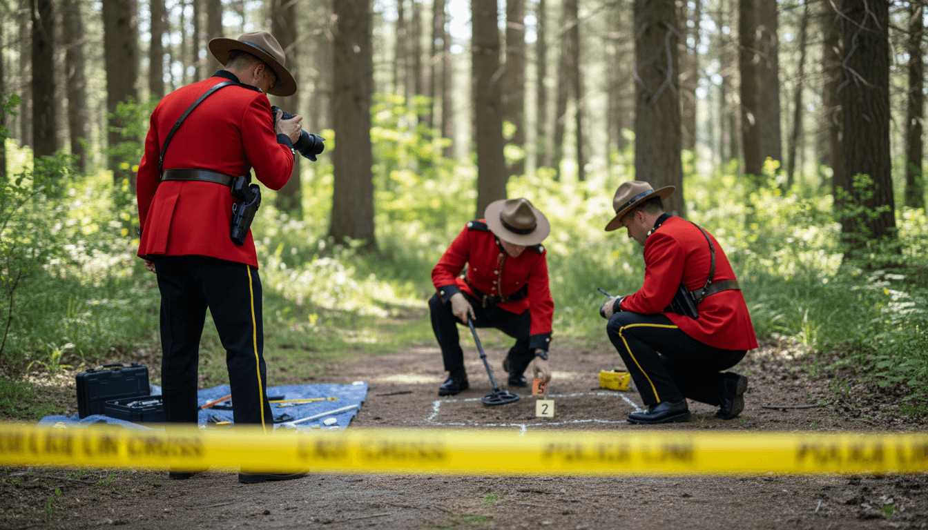 Police at a cordoned scene in a wooded area (illustrative image)