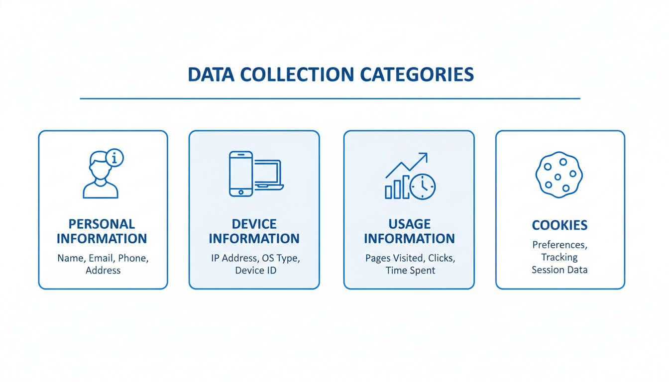 Privacy & Cookie Policy information collection diagram showing types of data collected
