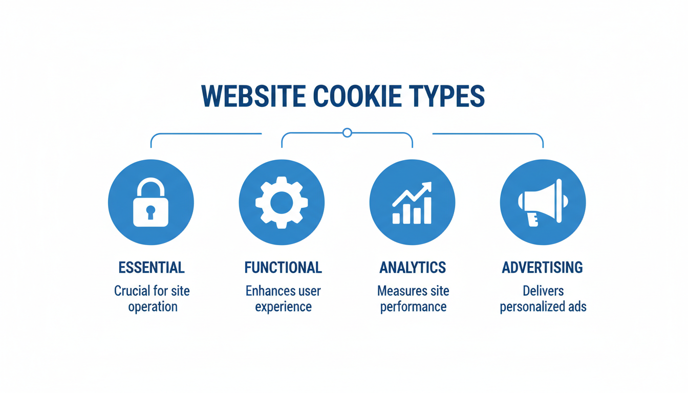 Privacy & Cookie Policy illustration showing different types of cookies and their functions