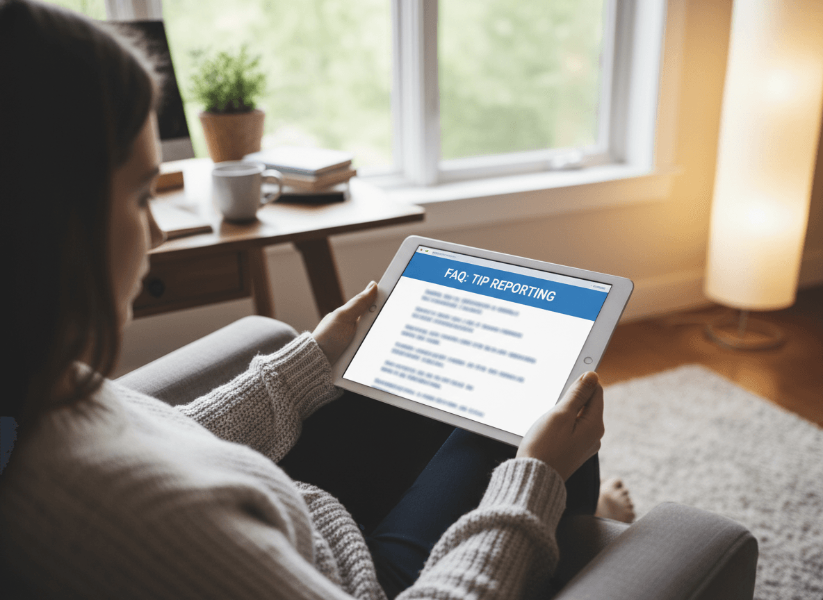 Person reviewing FAQ section about Contact / Report a Tip procedures