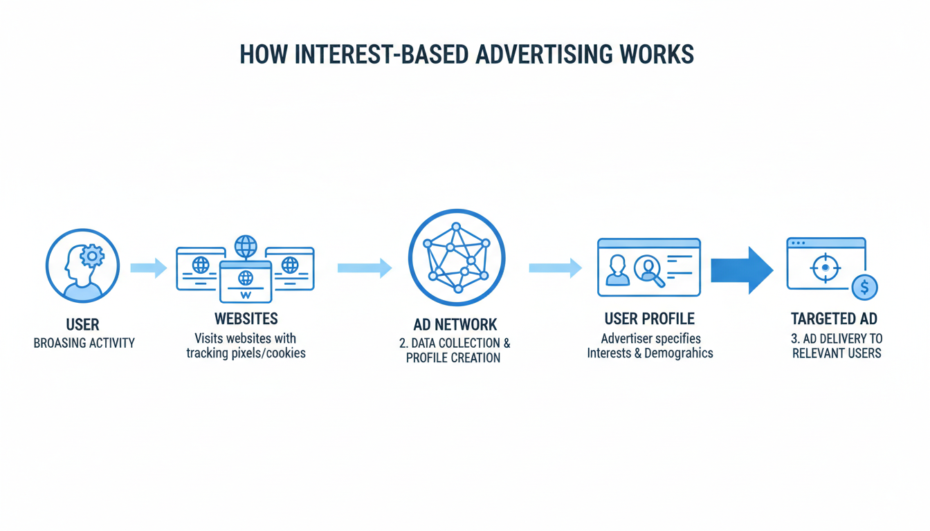 Privacy & Cookie Policy diagram showing how interest-based advertising works