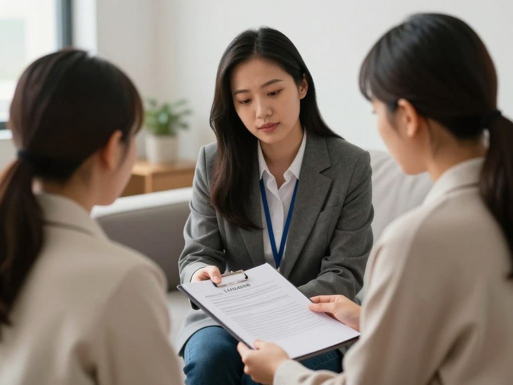 Legal Resources 7 Support worker speaking with people, representing information and assistance for navigating legal processes in Canada