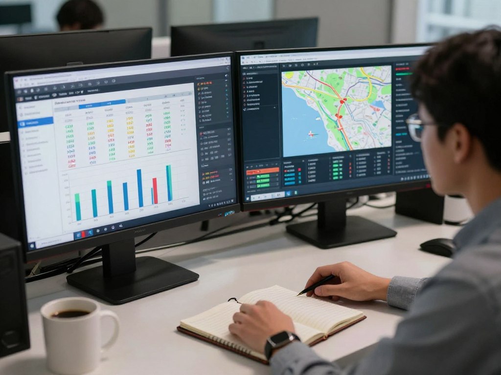 Analyst reviewing crime dashboard and map