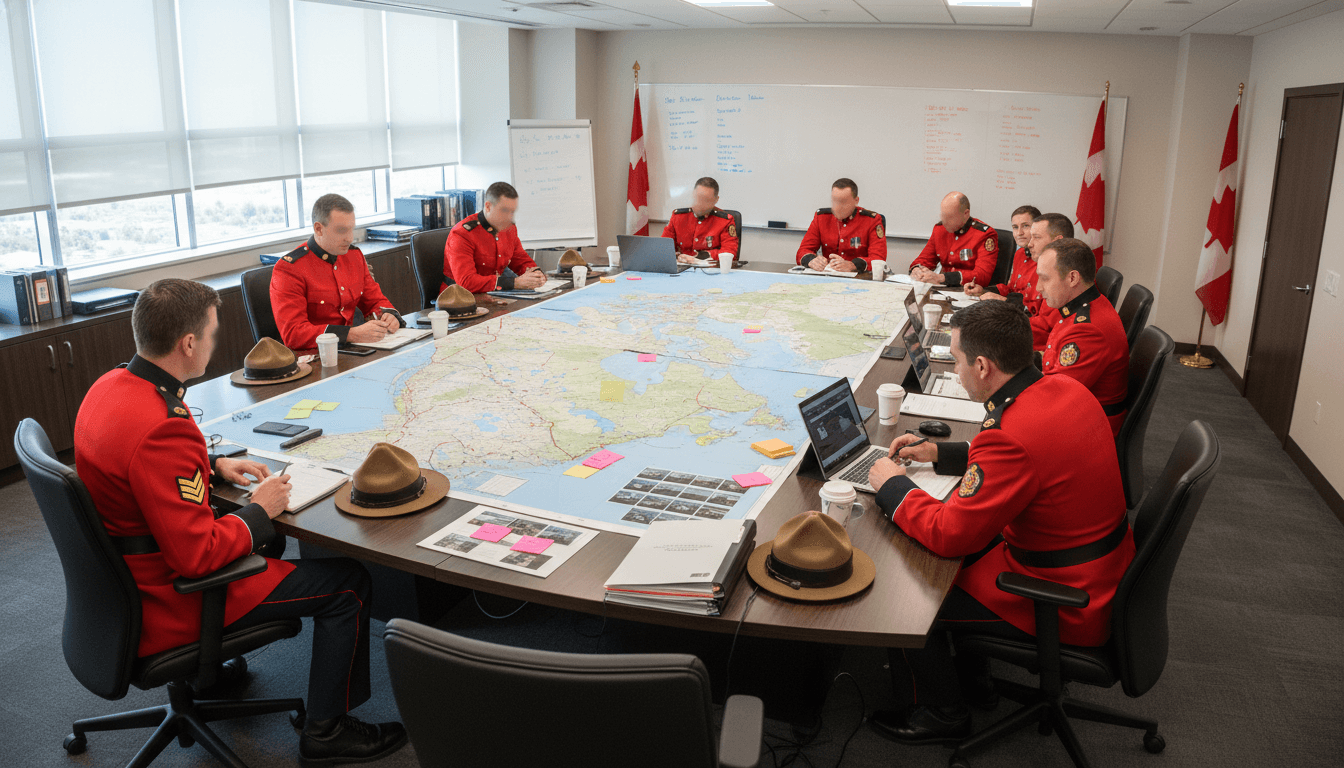 Police-style planning meeting around a large map (illustrative image)