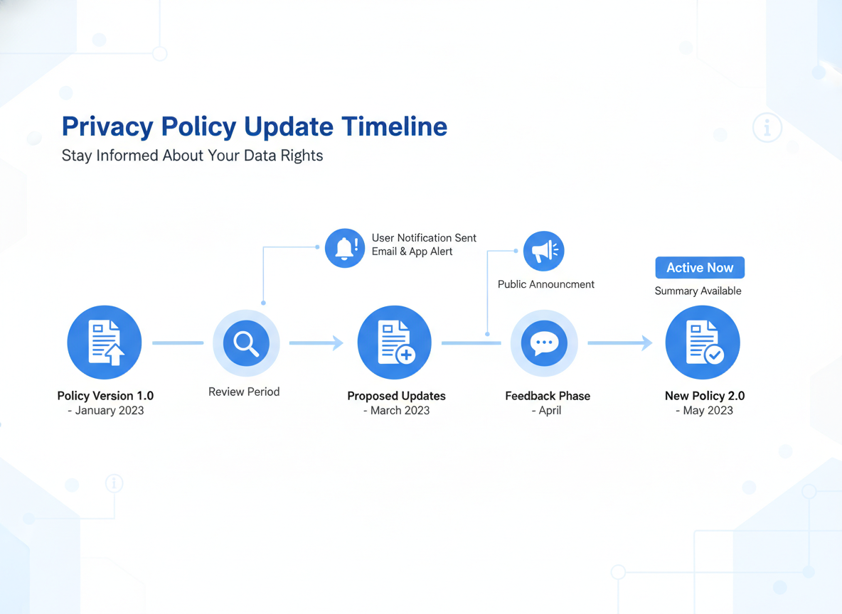Privacy & Cookie Policy timeline showing policy update process