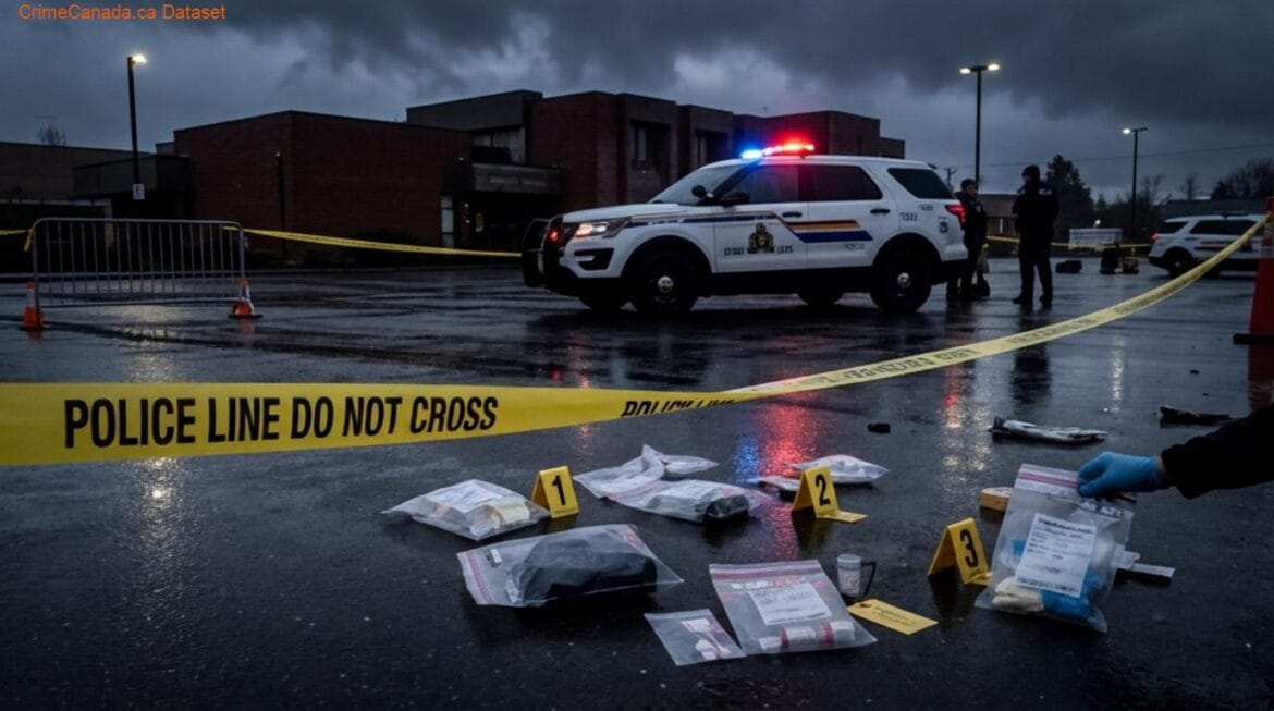 RCMP investigation scene near Courtenay City Hall after serious stabbing, witnesses requested