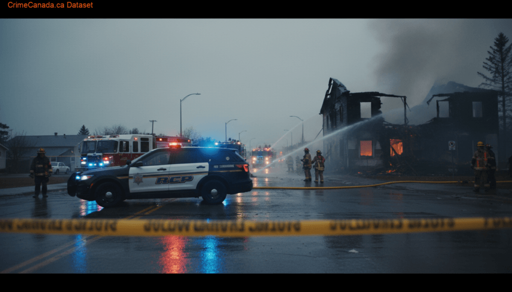 Fort Saskatchewan RCMP and fire crews at the scene of a structure fire at 99 Avenue and 88 Street in May 2026