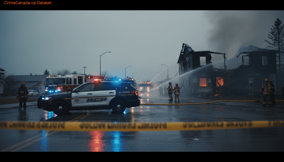 Fort Saskatchewan RCMP and fire crews at the scene of a structure fire at 99 Avenue and 88 Street in May 2026