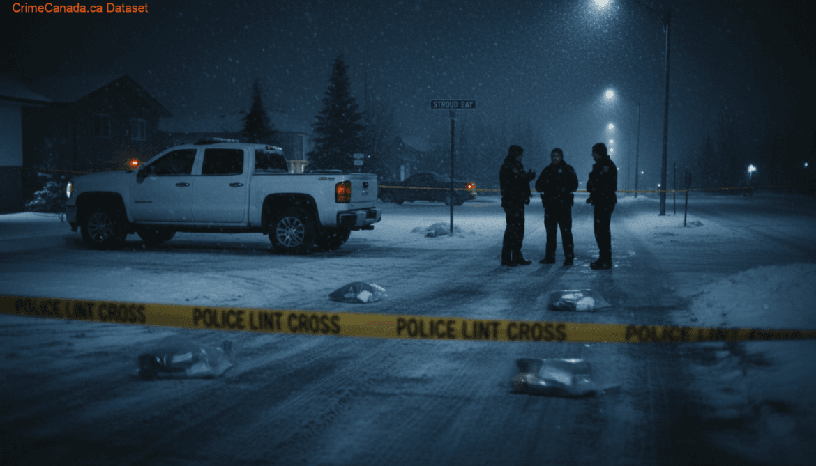 Wood Buffalo RCMP patrol vehicle in Fort McMurray Thickwood neighbourhood following arrest related to stolen white GMC Sierra