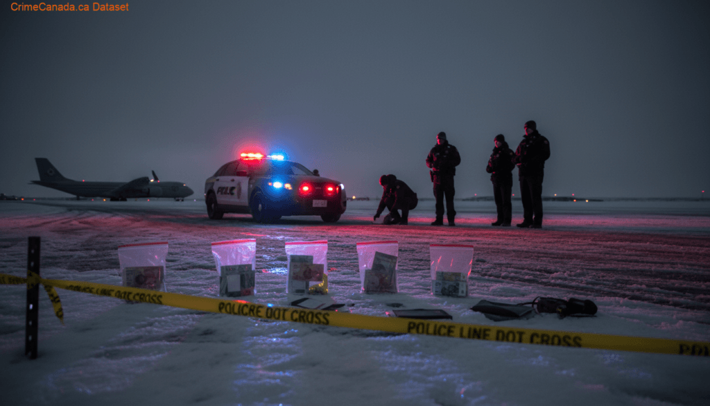 Seized Canadian currency totaling $16,020 displayed by Iqaluit RCMP General Investigation Section after Iqaluit airport arrest