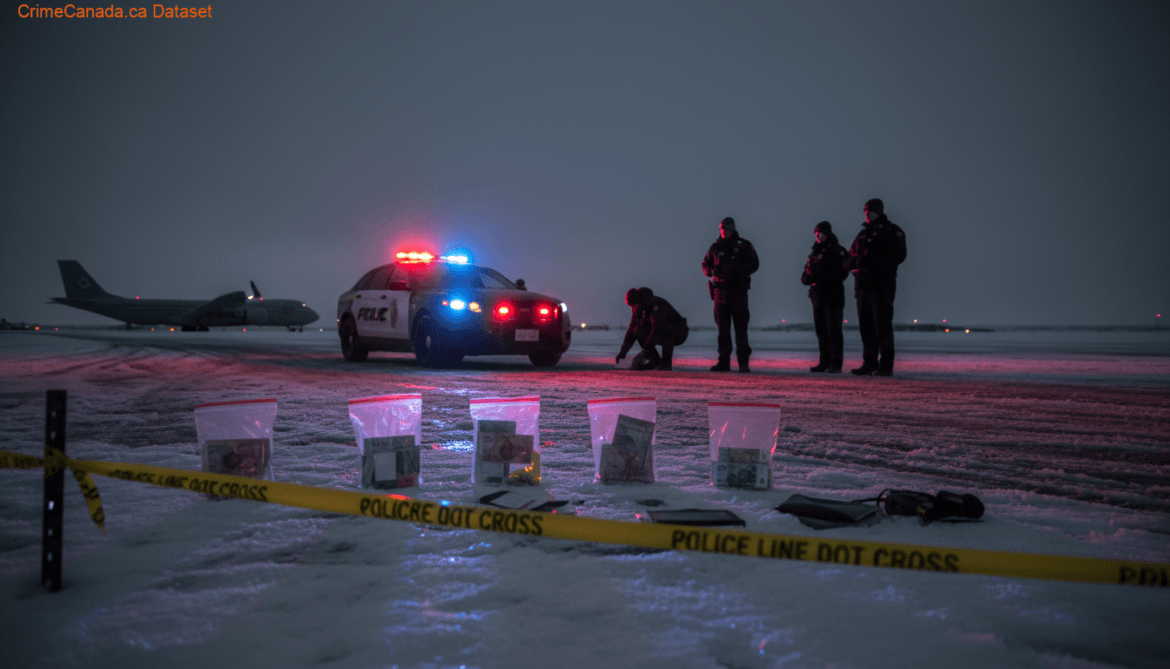 Seized Canadian currency totaling $16,020 displayed by Iqaluit RCMP General Investigation Section after Iqaluit airport arrest