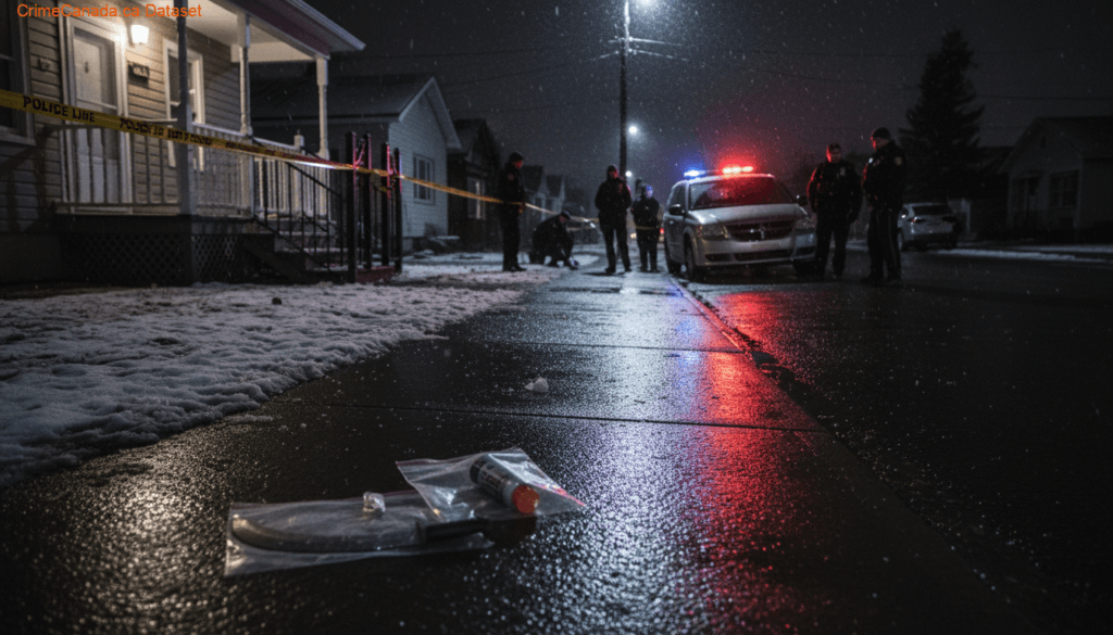 Flin Flon RCMP crime scene related to armed attempted home invasion on Ross Street in Flin Flon, Manitoba