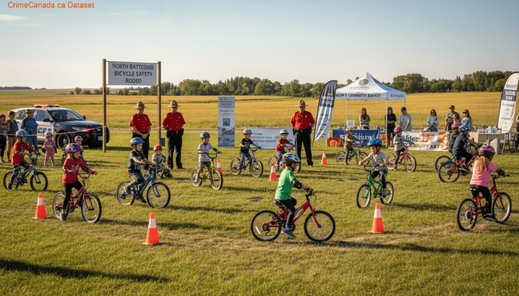 Battlefords RCMP teaching Grade 3 students bike and helmet safety during Bicycle Safety Week in North Battleford Saskatchewan