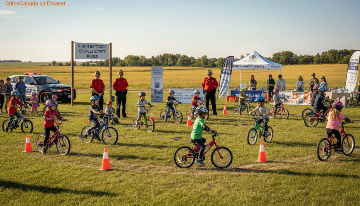 Battlefords RCMP teaching Grade 3 students bike and helmet safety during Bicycle Safety Week in North Battleford Saskatchewan