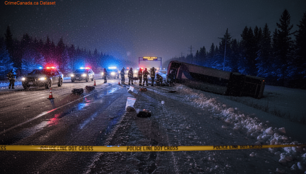 Highway 672 coach bus rollover closes road near Beaverlodge 1 RCMP and EMS responding to a coach bus rollover on Highway 672 near Beaverlodge Alberta