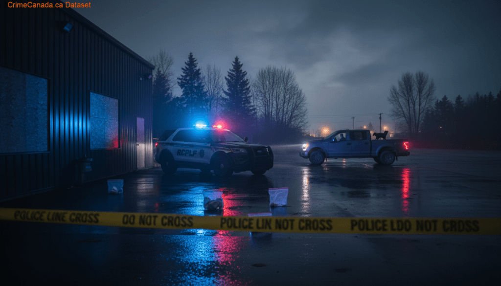 RCMP vehicle in rural Consort, Alberta related to a break and enter arrest and Saskatchewan warrants