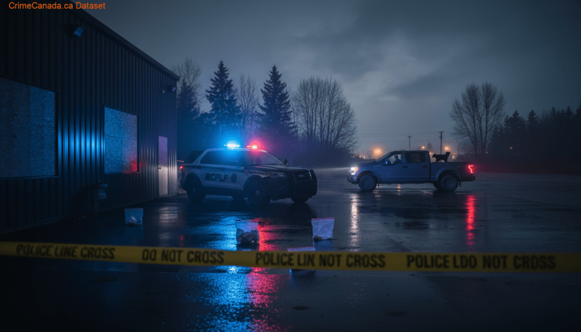 RCMP vehicle in rural Consort, Alberta related to a break and enter arrest and Saskatchewan warrants