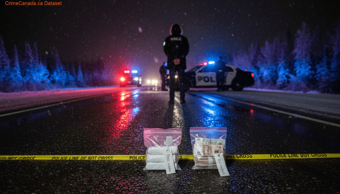 RCMP drug seizure evidence from a traffic stop near Behchokǫ̀, Northwest Territories, including about 3 kilograms of suspected cocaine