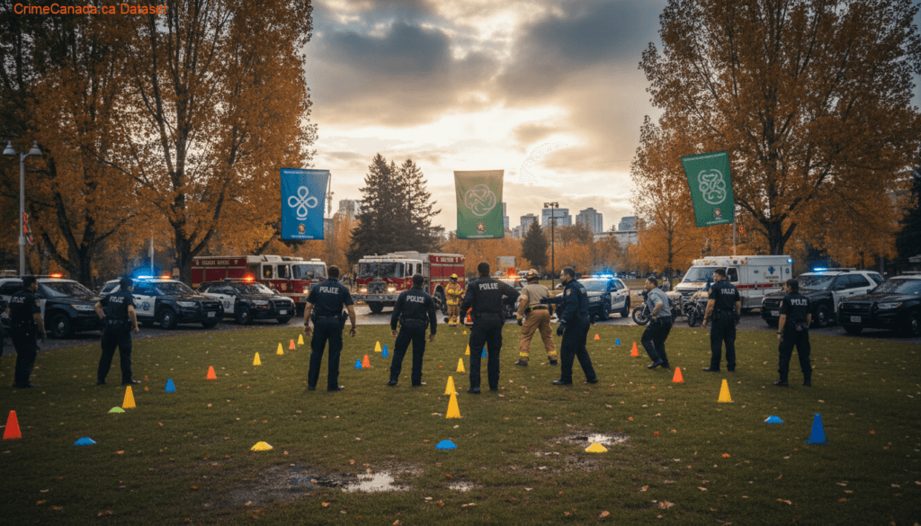 Kelowna RCMP, fire, paramedics and bylaw teams at Stuart Park for First Responders Mental Health Games