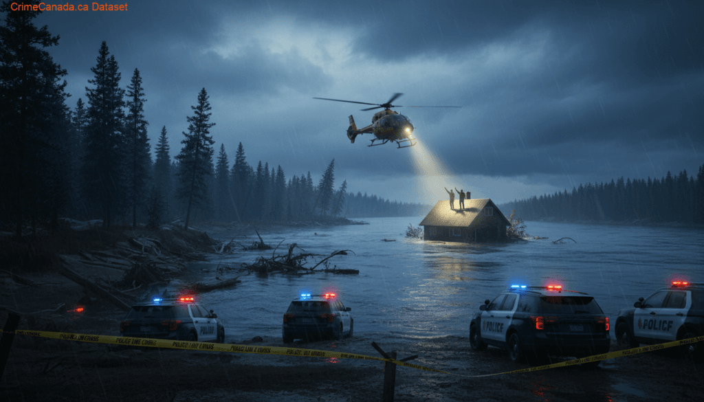 RCMP helicopter rescue from flooded Sister Island home on the Yukon River near Dawson City, Yukon