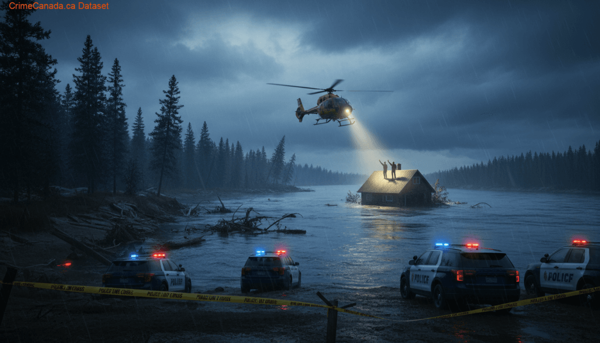 RCMP helicopter rescue from flooded Sister Island home on the Yukon River near Dawson City, Yukon