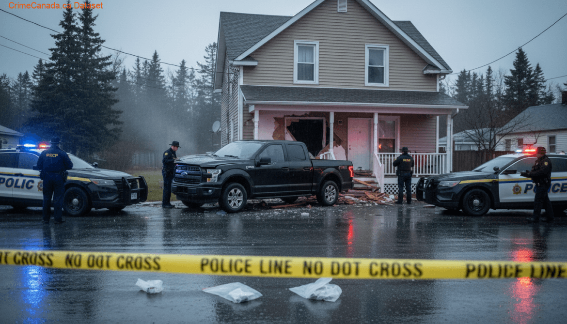 Bay Roberts RCMP impaired driving investigation after pickup truck strikes home on Bareneed Road in Bareneed Newfoundland and Labrador