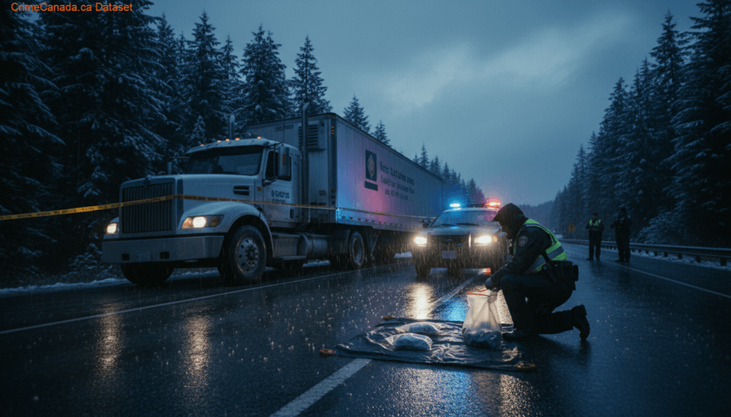 BC Highway Patrol Impaired Truck Driver Stop Near Popkum 1 Heavy commercial truck being towed after BC Highway Patrol impaired and speeding stop near Popkum, British Columbia