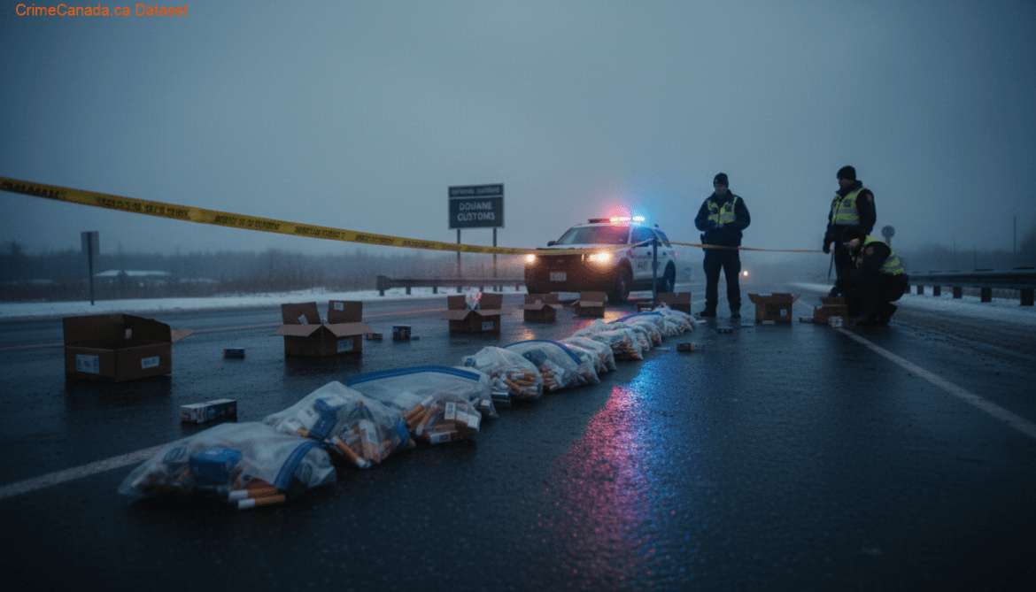 226 boxes of unstamped contraband cigarettes seized at the Woburn Quebec border crossing