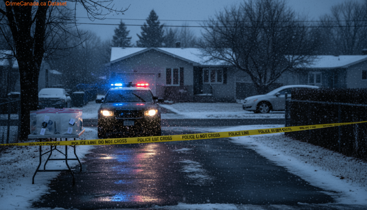 RCMP investigation scene related to child death charges in Eskasoni, Nova Scotia