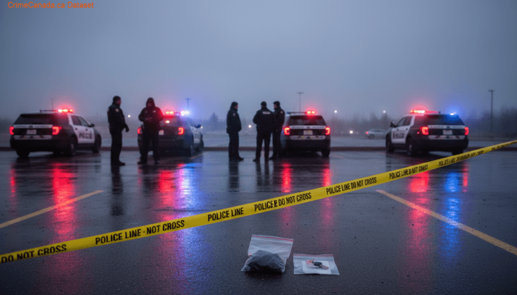 Parkland RCMP vehicle in Spruce Grove, Alberta, related to a May 17, 2026 stabbing incident in a parking lot