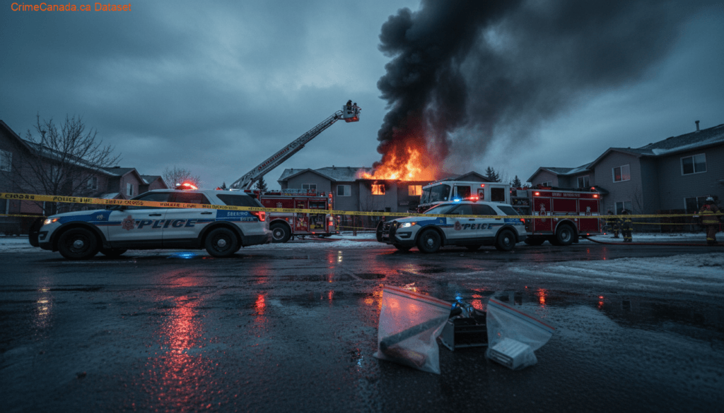 Emergency crews responding to a residential structure fire on 50 Avenue in Red Deer, Alberta