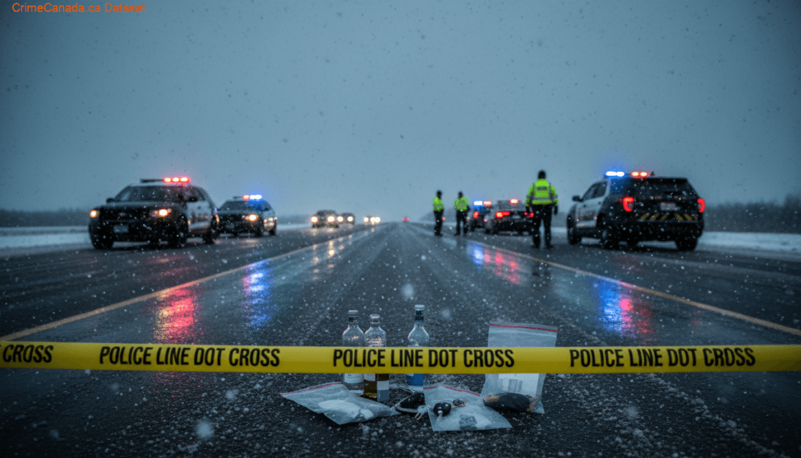 Saskatchewan RCMP traffic enforcement during Canada Road Safety Week 2026 with multiple vehicles stopped for safety checks