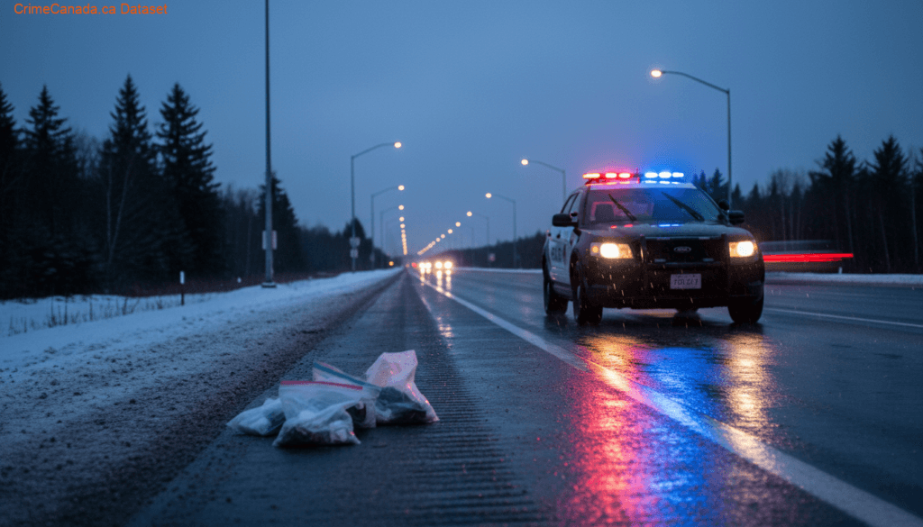 RCMP traffic stop on the Trans-Canada Highway near Clarenville, Newfoundland and Labrador, for speeding and failure to produce a licence
