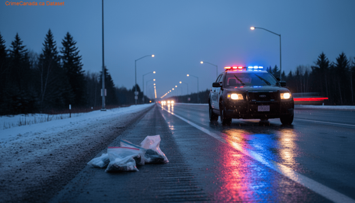 RCMP traffic stop on the Trans-Canada Highway near Clarenville, Newfoundland and Labrador, for speeding and failure to produce a licence