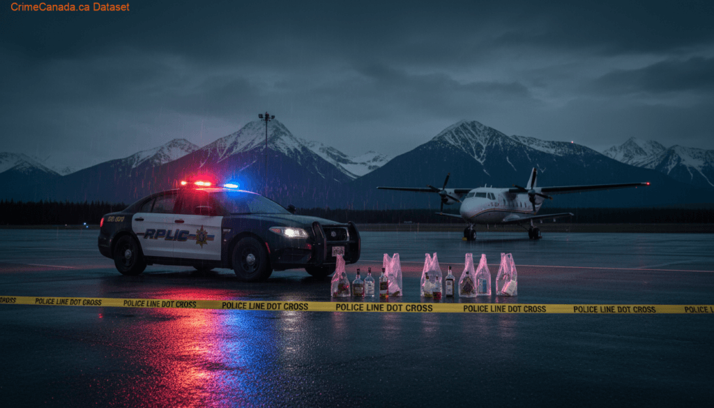 Old Crow RCMP enforcement of liquor prohibition with alcohol seized at Old Crow Airport in Yukon