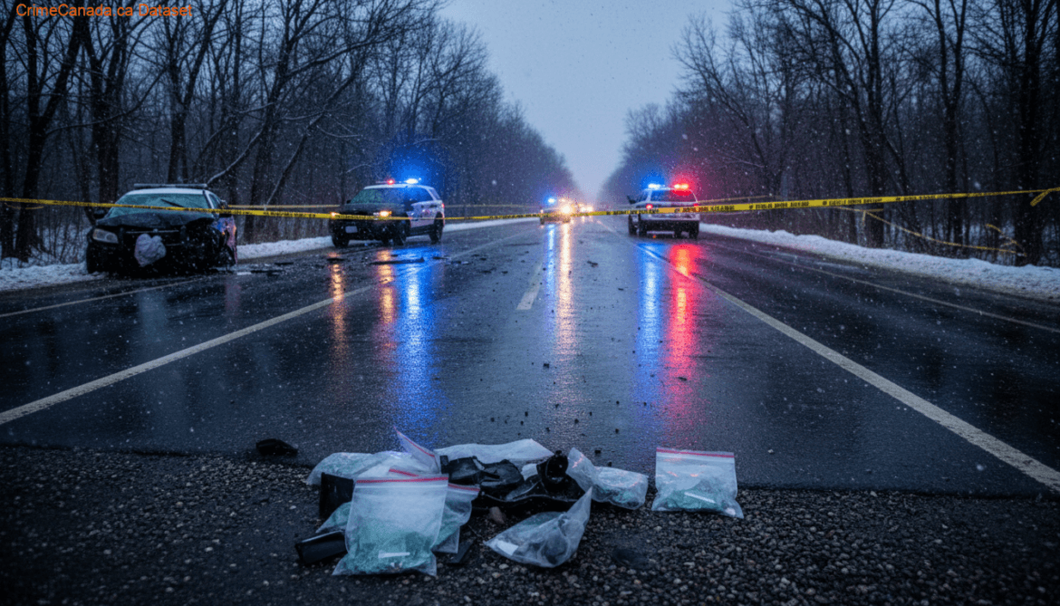 RCMP collision scene on Route 2 in Dunstaffnage, PEI where a youth was struck by a dump truck near a school bus stop