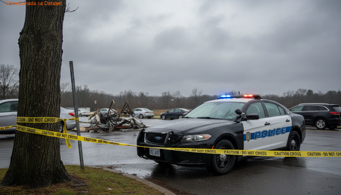 Police vehicles at the Whatcom Road Park and Ride encampment in Abbotsford after a fatal shooting