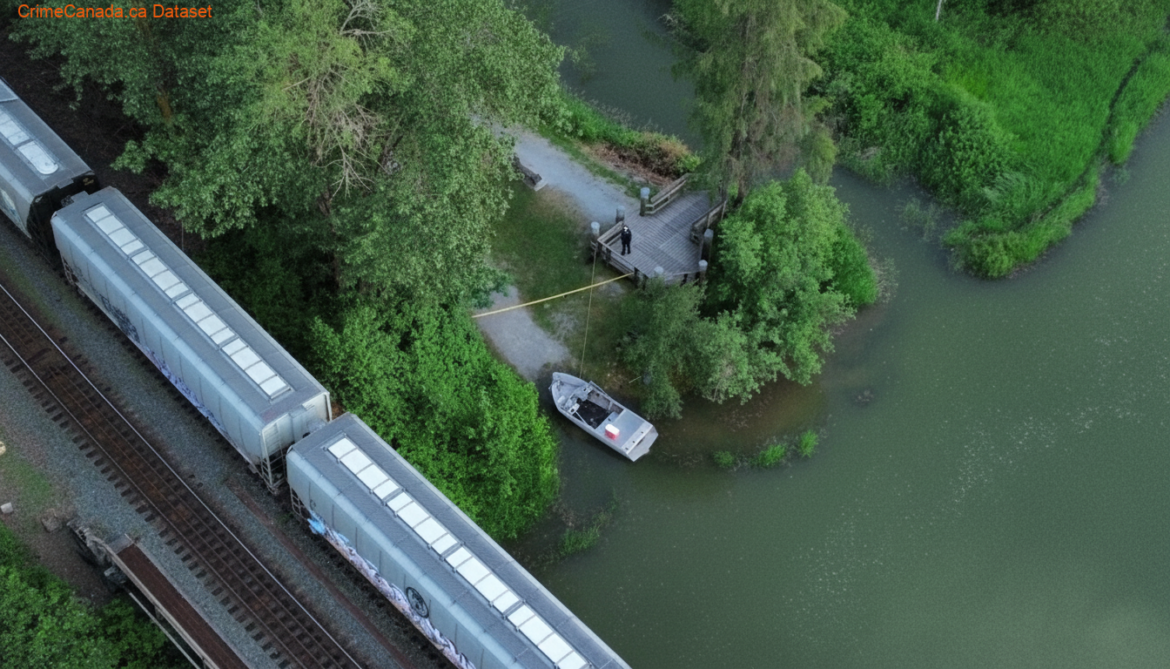 Police and emergency crews at Maple Ridge train bridge after boat collision near Kanaka Creek on the Fraser River