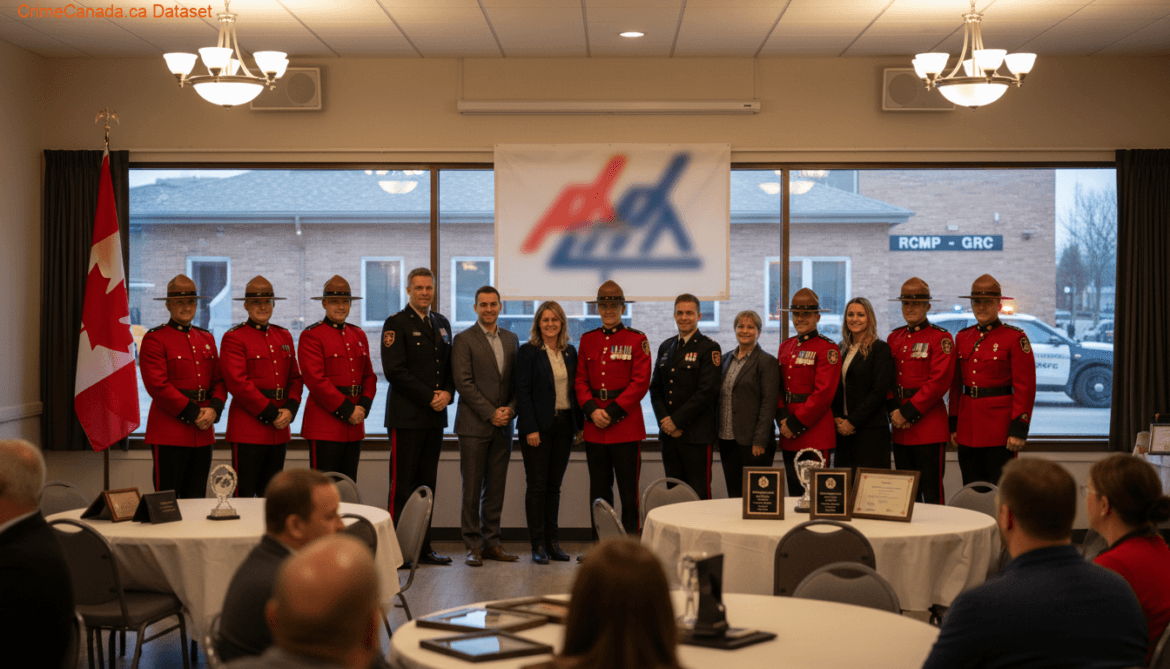 RCMP awards ceremony in The Pas, Manitoba with community groups receiving grants.