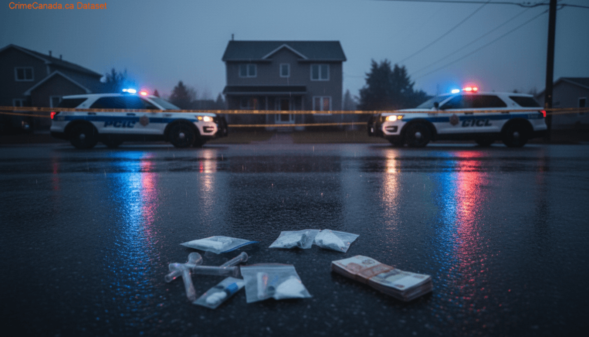 RCMP officers at a drug bust scene in Windsor, Nova Scotia