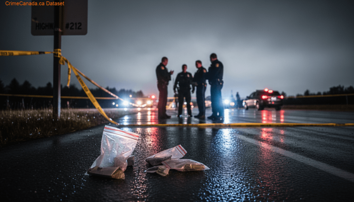 Emergency response vehicles at the site of a fatal pedestrian collision near Duck Lake, Saskatchewan.