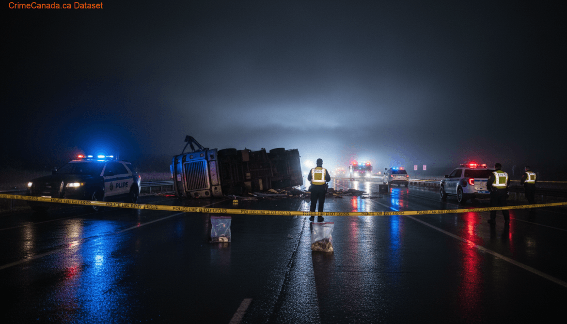 Scene of a fatal semi-truck rollover near Chaplin, Saskatchewan