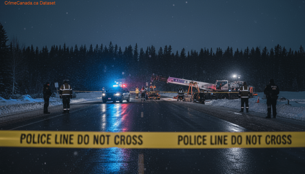 Crane accident road closure in Clairmont, Alberta