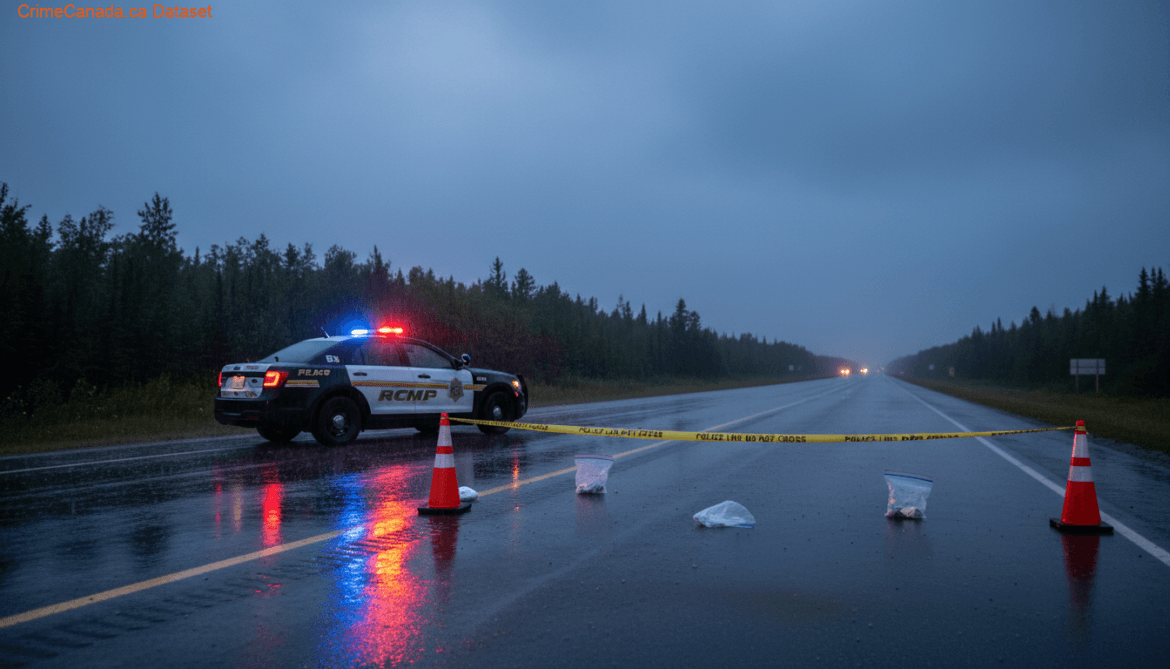 RCMP patrol car on Highway 6 in Wabowden, Manitoba